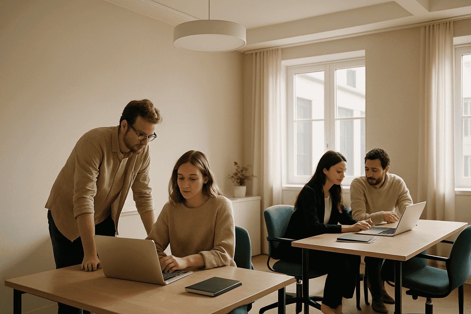 OpenAI-genererad hero med människor i skandinavisk kontorsmiljö